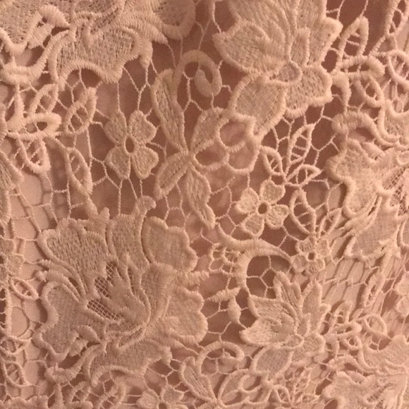 RL blush lace dress w/ flutter sleeves, side slit - Picture 2 of 5